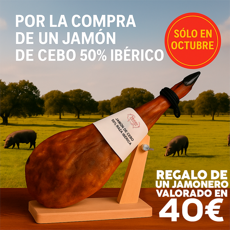 Jamón de Cebo 50% Ibérico con Jamonero de Regalo – Oferta Exclusiva Online